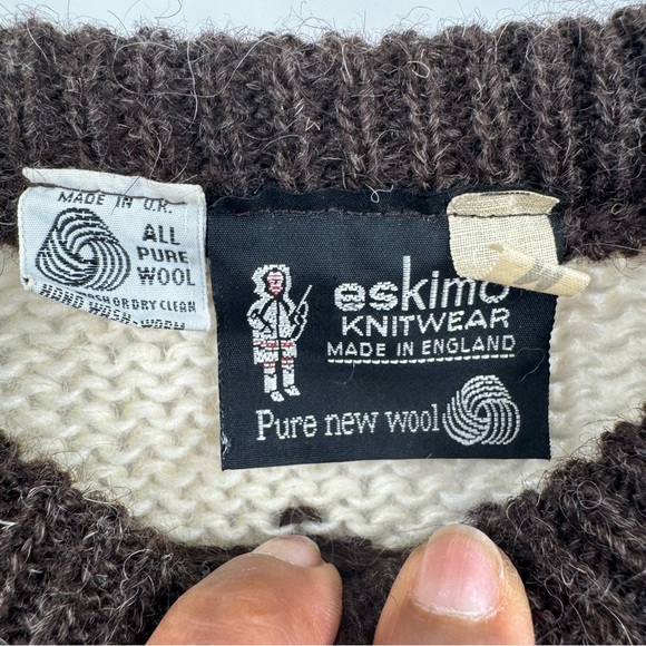 Eskimo knitwear Cream and Brown Patterned Sweater size M - Picture 2 of 7